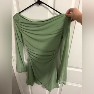 SHEIN Sage Green Ruched Long Sleeve Dress